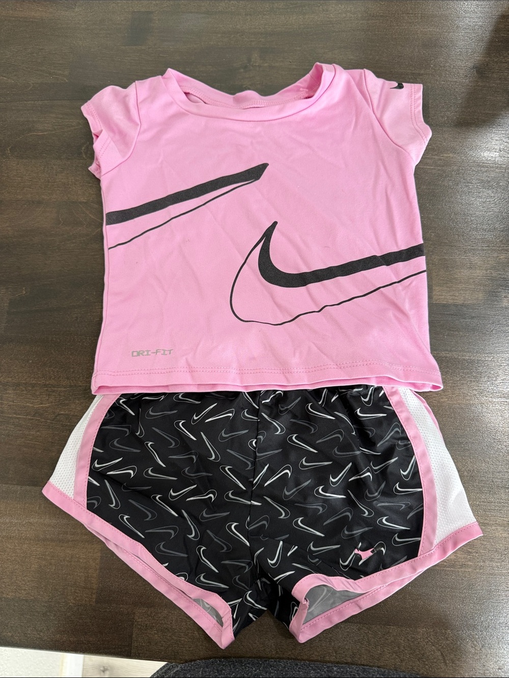 Nike Pink Tee and Black Swoosh Print Shorts Set